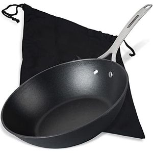 FMprofessional Force Wokpan van gietijzer 28 cm – braadpan met hoogwaardige antiaanbaklaag – geschikt voor alle warmtebronnen (ook inductie) – ca. 29 x 49,3 x 11 cm