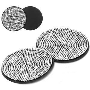 SHAOJUN 2er-Pack Universal Glänzende Auto-Getränkehalter-Untersetzer, Rutschfester Silikon-Einsatz Strass-Untersetzer Glänzende Kristall-Untersetzer (Silber)