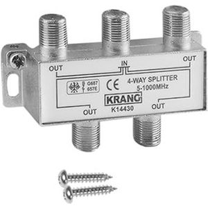 4-poorts signaalsplitter, ondersteunt frequenties van 5 tot 1000 MHz. Optimaliseer uw verbinding en distribueer signalen efficiënt om kwaliteit te garanderen met geavanceerde transmissies.