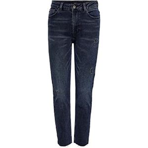 ONLY Onlemily Life Ankle Raw Jeans voor dames, rechte pasvorm, Blue Black Denim., 27W x 34L