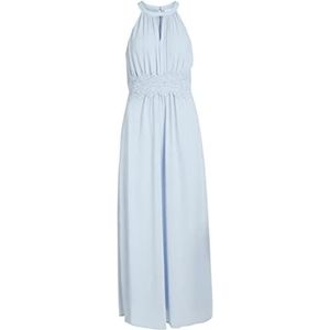 Vila Maxi-jurk voor dames, met plooien, nekhouder, Kentucky Blue/Detail: elastisch, 34