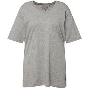 Ulla Popken Basic-v T-shirts voor dames, Lichtgrijs Mélang, 58-60