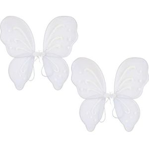 Beistle 60647-W 2-delige witte nylon stof Fairy Wings met elastische armbanden – Halloween-kostuumaccessoires, stof, wit/weelderige tuin