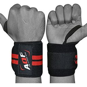 AQF Power Weight Lifting Wraps Ondersteunt Gym Training Fist Straps - Verkocht Als Pair & One Size Fits All (Zwart & Rood)