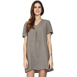 Bonateks Damesjurk, 100% linnen, gemaakt in Italië, jurk met korte mouwen, voorgevouwen, lichttaupe, maat: S, lichtgrijs, S