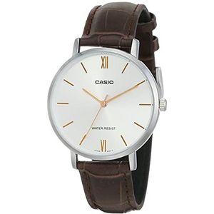 Casio Quartz dameshorloge, analoog display en roestvrijstalen band, Bruin/Wit Goud, 40×34×7.9mm, Jurk