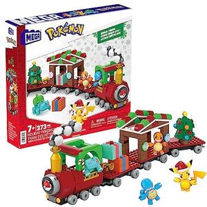 MEGA Pokémon, bouwspeelgoed met actiefiguren, Feestdagentrein met 373 onderdelen, 4 beweegbare personages, cadeau-idee voor kinderen, HHP69