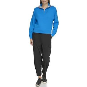 DKNY Sweatshirt met lange mouwen voor dames, funnel nek, halve rits, Electric Blue, XS