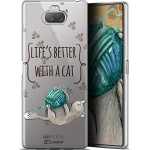 Caseink Hoes voor Sony Xperia 10 (6) [Beschermhoes Case Gel HD Collectie Quote Design Life's Better with a Cat - Flexibel - Ultradun - Gedrukt in Frankrijk]