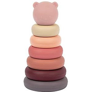 Nattou Stapeltoren van siliconen, 7-delig motoriek speelgoed voor peuters, BPA-vrij, ca. 16 cm, siliconen, roze