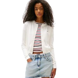 Tommy Jeans Dames TJW Essential Crew Neck Cardigan DW0DW20976 Cardigan Sweater, Wit (Ecru), XXS, Wit (Ecru), XXS