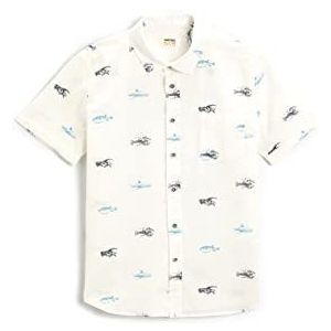 Koton Boys Crab and Fish Print Short Sleeve Shirt Katoen, Wit design (0d0), 3-4 Jaar