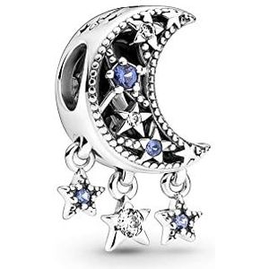 Pandora Moments Maan en ster Bedeltje van sterlingzilver met stellair blauw kristal en heldere zirkoniasteentjes