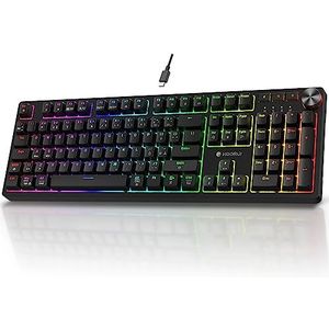 KOORUI Gaming-toetsenbord, Duits mechanisch toetsenbord QWERTZ 104 toetsen 26 RGB achtergrondverlichting bedraad voor Windows MacOS Linux blauwe schakelaar