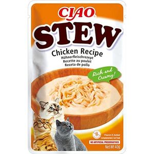 INABA Churu Stew - stoofpot voor katten - snacks recept met kip - Rijke en romige onderscheidingen - Geen granen, conserveringsmiddelen, kleurstoffen, caloriearm, 40 g