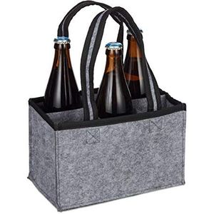 Relaxdays flessentas, 6 flessen, vilt, flessendrager, mannenhandtas van bier, 0,5 l flessen, 15x24x15 cm, antraciet
