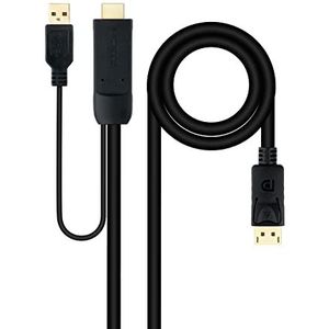 HDMI-naar-DisplayPort-converterkabel met stekker aan beide uiteinden, zwart, lengte 1,8 m, ideaal voor het aansluiten van HDMI-apparaten op beeldschermen met DP-ingang.