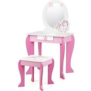 COSTWAY Kindermake-uptafel met kruk, roze kapcommode, prinsessenkaptafel, lade en afneembare spiegel, make-upcommode voor meisjes van 3 tot 7 jaar (roze)