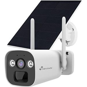 NIVIAN - Bewakingscamera Bullet 4G (SIM) + zonnepaneel 5 W - batterij lange levensduur 10400 mAh - 2 K bewegingsdetectie en menselijke herkenning - geschikt voor buiten, nachtzicht, leds,