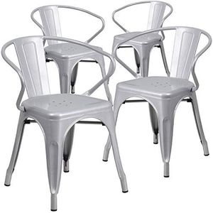 Flash Furniture Metal Chair met armen outdoor 4 Pack zilver
