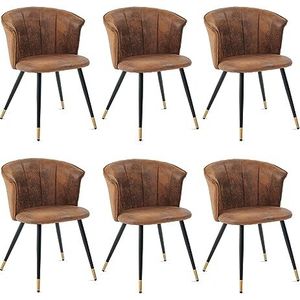 MEUBLE COSY Eetkamerstoelen, set van 6, keukenstoel, gestoffeerde stoel met armleuning, vintage, kunstsuède, metalen poten, bruin + goud, imitatieleer, 55 x 58 x 75,5 cm