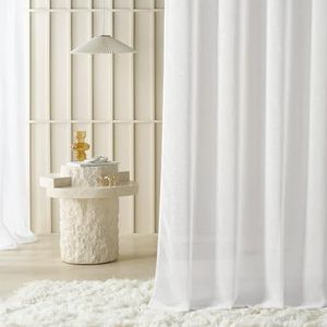 ROOM99 Sensia Gordijn met oogjes 140 x 280 cm breedte x hoogte woonkamer gordijn transparant modern gordijn sjaal woonkamer slaapkamer wit linnenlook glad