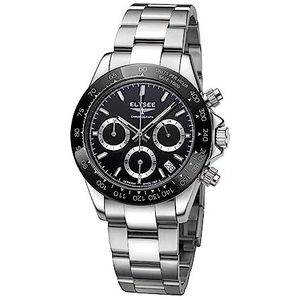 Elysee Sport Chrono 40 mm zilver roestvrij staal saffierglas 10 ATM horloge, zwart