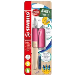 Ergonomische schoolvulpen voor linkshandigen met beginners punt A - STABILO EASYbirdy Timber in roze - 1 stuks - inclusief inktvulling - Schrijfkleur blauw (uitwisbaar)