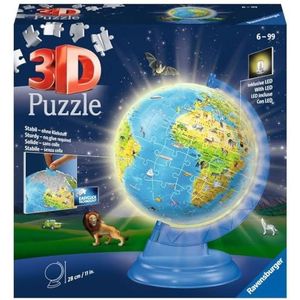 Ravensburger 3D Puzzle 11274 - Kinderglobus mit Licht in deutscher Sprache - 180 Teile - Beleuchteter Globus für Kinder ab 6 Jahren: Erlebe Puzzeln in der 3. Dimension