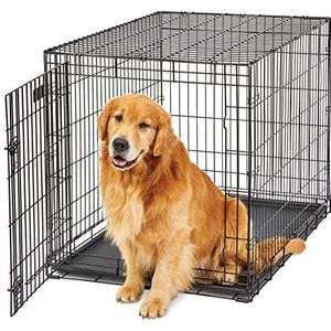 MidWest Homes for Pets Grote hondenkrat, Midwest Life Stages opvouwbare metalen hondenkrat, scheidingspaneel, vloerbeschermende voeten, lekvrije hondenpan, 42 l x 28 W x 70 cm, grote hond