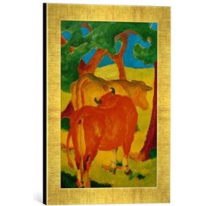 Ingelijste afbeelding van Franz Marc koeien onder bomen, kunstdruk in hoogwaardige handgemaakte fotolijst, 30 x 40 cm, Gold Raya