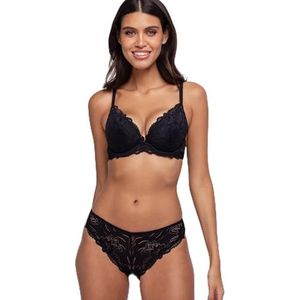 DORINA ANGIE-2PP-Plunge Angie Push-Up Plunge beha's - kant en microvezel, afneembare pads, ondersteuning van de beugel, zwart en fuchsia, Zwart/Fuchsia, 70A