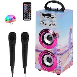 DYNASONIC Draagbare Karaoke Machine, 2 Microfoons, Bluetooth Luidspreker, Verlichting, USB- en SD-lezer, Cadeau voor Kinderen 5-16 Jaar (Model 17 lights)