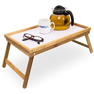 Relaxdays bedtafel bamboe, inklapbaar, hout, kunststof, BxD 50 x 31 cm, ontbijt op bed, voor bank, camping, als dienblad