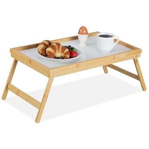 Relaxdays bedtafel bamboe - inklapbaar dienblad met pootjes - schoottafel - ontbijt op bed