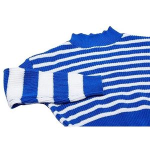 Libbi Dames gestreepte modieuze trui met opstaande kraag polyester blauw wit strepen maat XS/S, Blauw wit strepen, XS