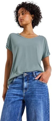 Street One Dames Silk-Look Shirt met rimpels in Blauw, in size: 34