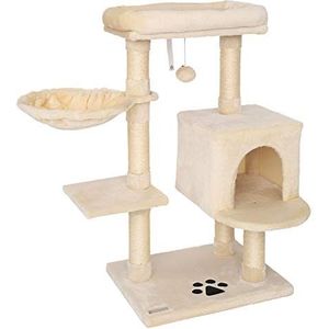 lionto krabpaal voor katten met pluche bal & wandbevestiging, hoogte 93 cm, kattenboom met sisal & pluche, comfortabele ligplek & grotten, geschikt voor kleine & grote katten, beige