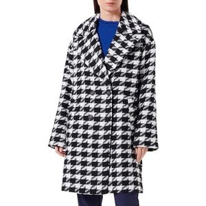 Vila Vilunes L/S New Coat/Pb korte jas voor dames, zwart/detail: witte hondstooth, 42