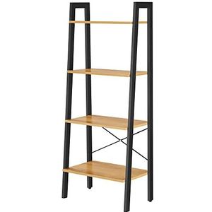 VASAGLE Ladderplank, 4-laags boekenplank, boekenkast, voor woonkamer, slaapkamer, keuken, thuiskantoor, industriële stijl, stalen frame, honingbruin en zwart LLS044B05