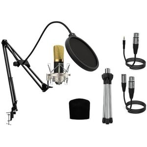 Audibax Berlin 1800 Gold Pro microfoon voor studio, incl. standaard, anti-pop en kabel, frequentierespons 20 Hz/20 KHz, Polar nierpatroon, goudkleurig