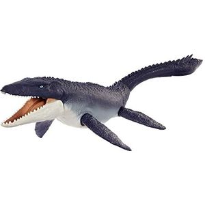 Mattel Jurassic World: Dominion Mosasaurus Dinosaurus Actiefiguur, ca. 74 cm lang, beweegbare gewrichten, fysiek en digitaal spel, speelgoed vanaf 4 jaar HNJ57