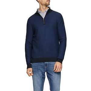 s.Oliver - Gebreide Trui - Donkerblauw - Troyer-kraag - Bi-color-structuur