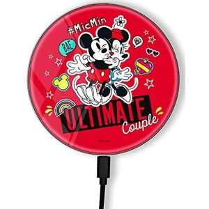 ERT GROUP Origineel en officieel gelicentieerd door Disney Inductielader, Pattern Minnie i Mickey 001 Glass Wireless Charging Dock, Micro USB-kabel 1 meter 10W