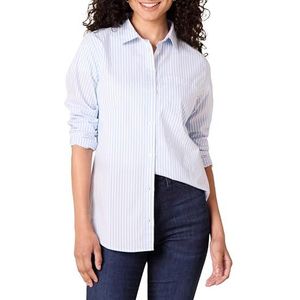 Amazon Essentials Dames klassieke pasvorm lange mouwen button-down popeline shirt, Frans blauw wit gestreept, medium