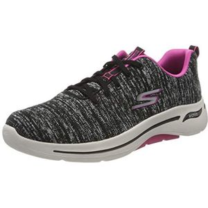 Skechers Dames Go Walk Arch Fit Glee Sneaker, Zwart textiel Hot Roze Trim, 38 EU