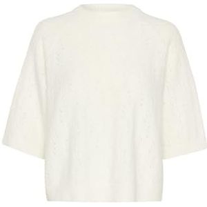 KAFFE Damestrui, ronde hals, regular fit, gatgebreid, halve mouwen, heuplengte, krijt., M