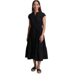 TOM TAILOR Dames midi-jurk met volants, 14482 - Deep Black, 36