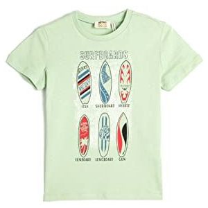 Koton Boys's T-shirt met korte mouwen en ronde hals, bedrukt katoen, groen (786), 5-6 Jaar