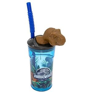 Jurassic World drinkbeker voor kinderen met geïntegreerd rietje, deksel en 3D-figuur, drinkbeker met ca. 360 ml inhoud, ideaal voor koude dranken